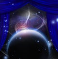 Planet and space with stage curtians Royalty Free Stock Photo