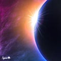 Planet in space. Sunrise from space point of view. Vector illustration. Royalty Free Stock Photo