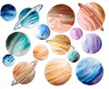 Planet stickers. painted in watercolor