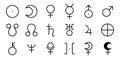 Planet symbols set. Vector signs. Astrological calendar. Zodiacal black and white horoscope. Earth; moon, jupiter; saturn; mars; Royalty Free Stock Photo