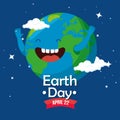 planet with teeth and arms to earth day Royalty Free Stock Photo