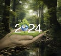 Happy new year 2024 ecological cover, Save the earth concept, Elements of this image furnished by NASA, Generative AI Royalty Free Stock Photo