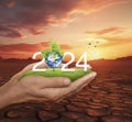 Happy new year 2024 ecological cover, Save the earth concept, Elements of this image furnished by NASA, Generative AI Royalty Free Stock Photo