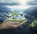 Happy new year 2024 ecological cover, Save the earth concept, Elements of this image furnished by NASA, Generative AI Royalty Free Stock Photo