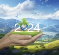 Happy new year 2024 ecological cover, Save the earth concept, Elements of this image furnished by NASA, Generative AI Royalty Free Stock Photo