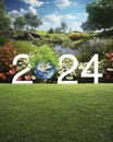 Happy new year 2024 ecological cover, Save the earth concept, Elements of this image furnished by NASA, Generative AI Royalty Free Stock Photo