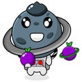 Uranus astronaut mascot holding a grapes