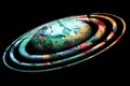 Planet in watercolor waxy forms on black background Royalty Free Stock Photo