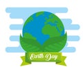 planet wth leaves and ribbon to earth day Royalty Free Stock Photo