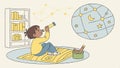 Planetarium projector: Child using a planetarium projector, indoor space learning experience vector design Generative AI