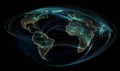 A planetary communication network in cyberspace. A global digital cloud in orbit. A 3D polygonal mesh illustration set