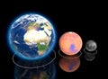 Planetary, Earth Moon and Mars Proportions, ratio, diameter, magnitudes and dimensions, orbits Royalty Free Stock Photo