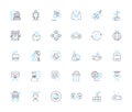 Planetary economy linear icons set. Sustainability, Resources, Distribution, Interdependence, Globalization, Trade