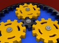 Planetary gear yellow, teamwork concept business ideas strategy 3D illustration rendering