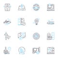 Planetary migration linear icons set. Exoplanets, Gravitational, Orbit, Dynamics, Migration, Terrestrial, Protoplanetary