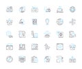 Planetary migration linear icons set. Exoplanets, Gravitational, Orbit, Dynamics, Migration, Terrestrial, Protoplanetary