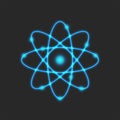 Planetary model of the atom, Rutherford is atomic structure model physical symbol of glowing neon blue lines, scientific logo