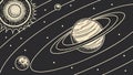 Planetary Saturn and Orbit Lines Outer Space Vector Art, vector design Generative AI Royalty Free Stock Photo