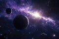 Planetary system with celestial bodies and starlight Royalty Free Stock Photo