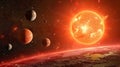 Planetary system with solar flares in dark space a mesmerizing display of cosmic beauty revealed