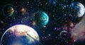 Planets, awesome science fiction wallpaper, cosmic landscape. Elements of this image furnished by NASA Royalty Free Stock Photo