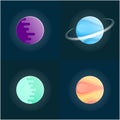 Planets colorful set on dark background. Vector illustration.