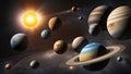 Planets and galaxies in outer space abstract background. Solar system, Universe science astronomy futuristic concept.Cosmos art