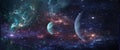 Planets and galaxies, science fiction wallpaper. Beauty of deep space.