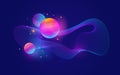 Planets with glow effect, stars and abstract waveform
