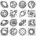 Planets icon set, outline style Royalty Free Stock Photo