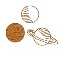 Planets linear icons isolated universe concept, trending beige, brown color