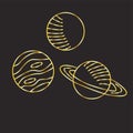 Planets linear icons isolated universe concept, trending beige, brown color.