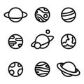 Planets linear icons isolated universe concept