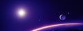 Planets moons and sun in purple light Royalty Free Stock Photo