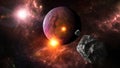 Planets from other galaxies, asteroids and meteorites impacting a planet, explosions. Exoplanets