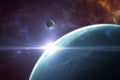 Planets outside our solar system. Exoplanets and exoplanetary systems, space background Royalty Free Stock Photo