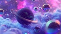 Planets over shiny nebula in outer space 3d rendering image, ai generated Royalty Free Stock Photo