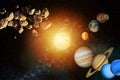 Planets round the sun in the Solar system in the colorful starry universe Elements of this image furnished by NASA Royalty Free Stock Photo