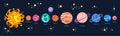 Planets in row in space cartoon solar flat vector Royalty Free Stock Photo