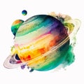 Planets Saturn Of The Solar System Watercolor Poster Set.