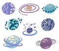 Planets set. Cute cartoon galaxy, space, solar system elements. Isolated design elements for children. Stickers, labels, icons, Royalty Free Stock Photo
