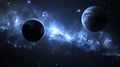 Planets and solar flares in a mesmerizing and captivating dark space celestial panorama Royalty Free Stock Photo