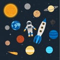 Planets of the solar system, an astronaut with a rocket Royalty Free Stock Photo
