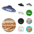 Planets of the solar system cartoon,black,flat,monochrome,outline icons in set collection for design. Cosmos and Royalty Free Stock Photo