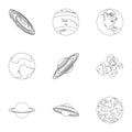 Planets of the solar system. Cosmic objects. Planets icon in set collection on outline style vector symbol stock