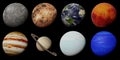 The planets of the solar system isolated on black background