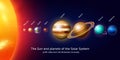 Planets in solar system. moon and the sun, mercury and earth, mars and venus, jupiter or saturn and pluto. astronomical Royalty Free Stock Photo