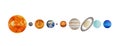 Planets of the Solar System in a Row From the Sun. 3d Rendering Royalty Free Stock Photo