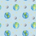 Planets of the solar system Seamless pattern. Outer Space planet Mercury Venus Earth Mars Jupiter Saturn Uranus Neptune Royalty Free Stock Photo