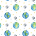 Planets of the solar system Seamless pattern. Outer Space planet Mercury Venus Earth Mars Jupiter Saturn Uranus Neptune Royalty Free Stock Photo